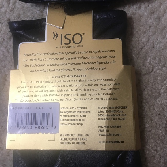 NWT ISO Leather Gloves Cashmere Lining Warm Medium - Picture 6 of 9